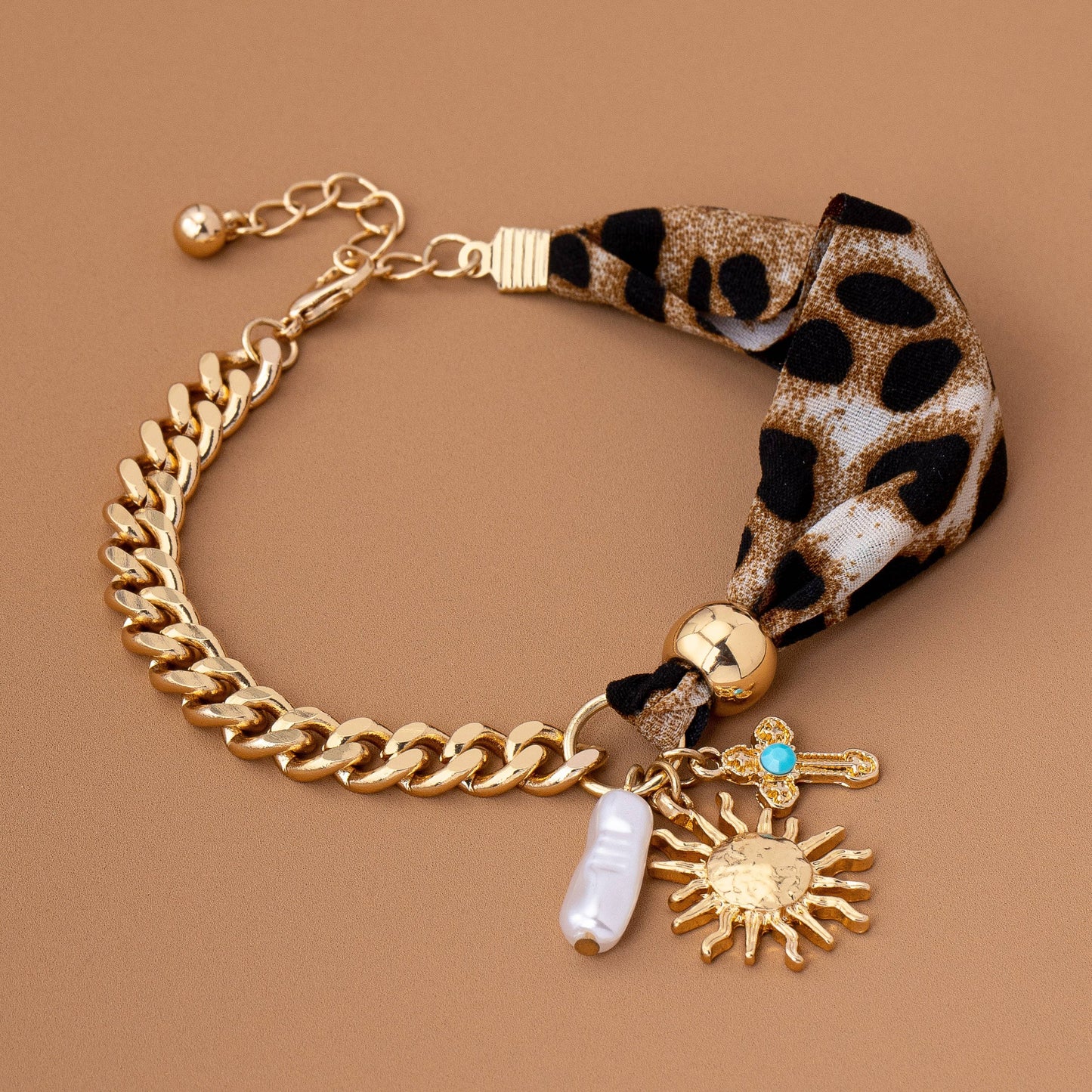 SCARF CHARM BRACELET- SUNBLAST CROSS PEARL CHARM | 80B1560