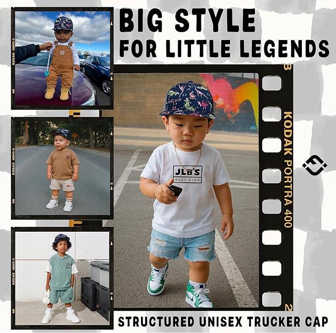 Flat Brim Trucker Hat - Dinosaur Print