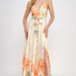 Floral Border Print Side Slit Maxi Dress