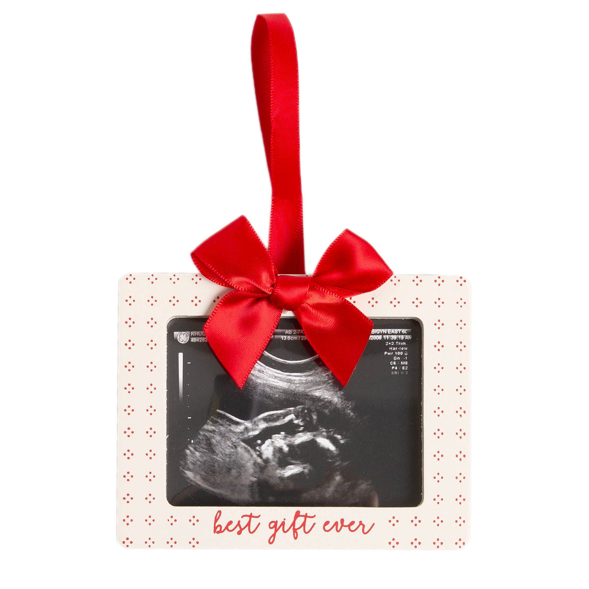 Baby Holiday Sonogram Ornament, Best Gift Ever, Red & Cream