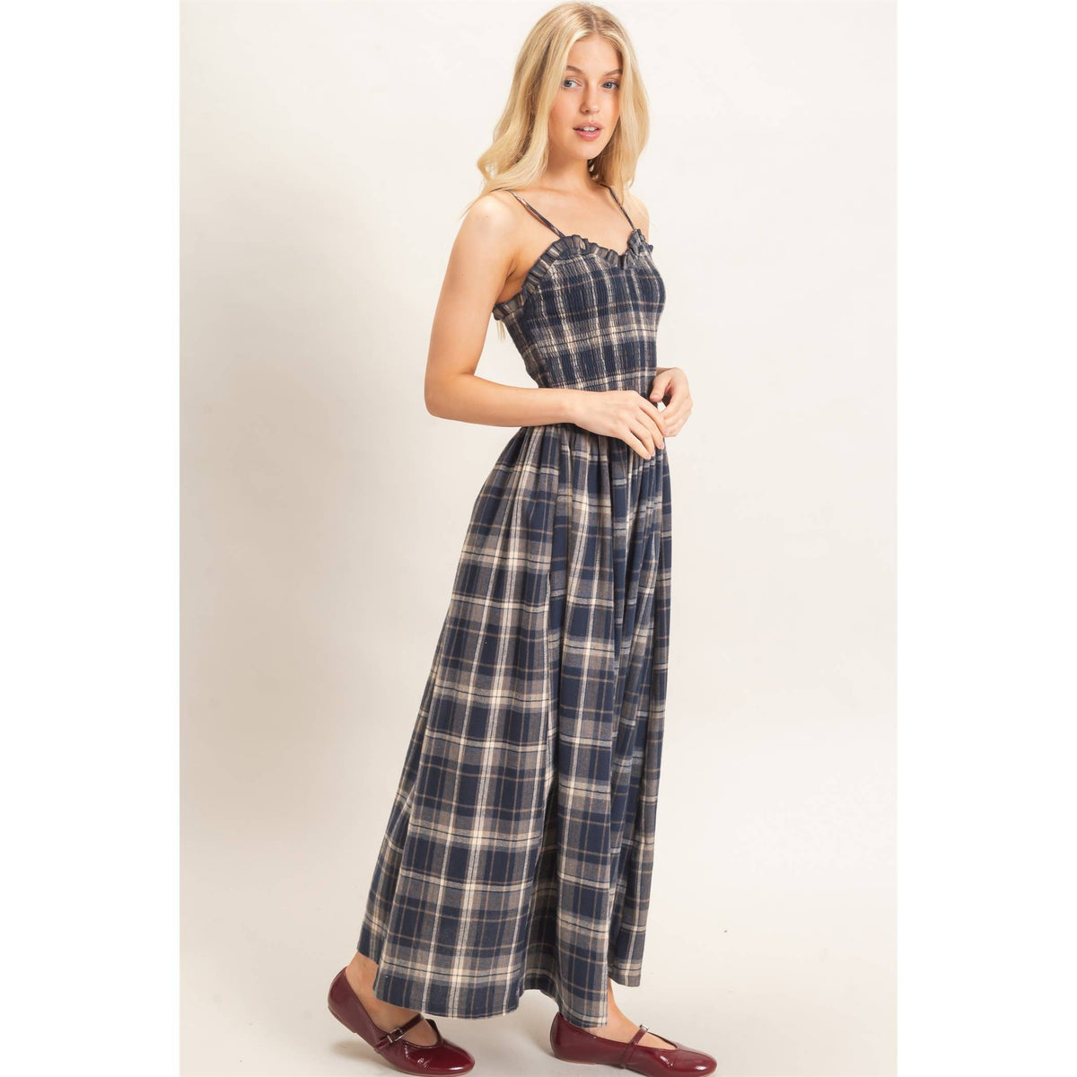 Plaid Smocked Maxi Dress