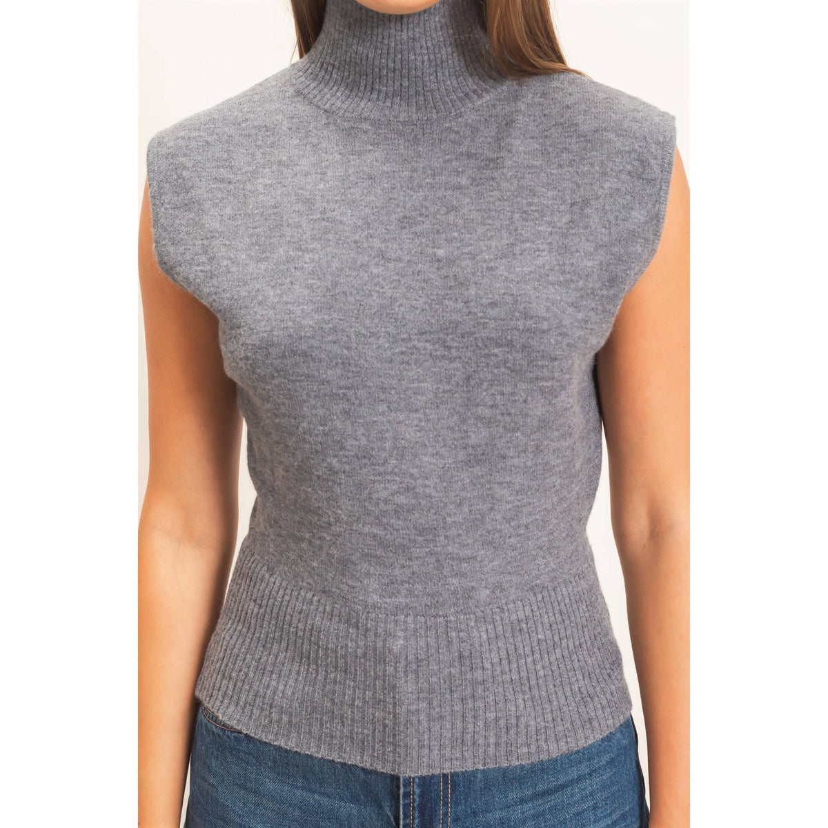 Sleeveless High Neck Knit Top