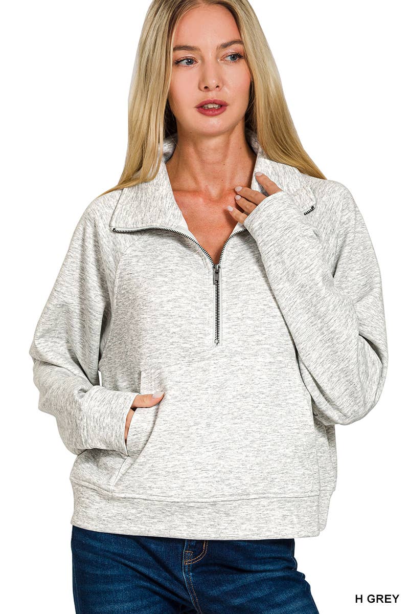 Scuba Half Zip Pullover With Kangaroo Pocket Zenana