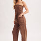 WASHED STRAPLESS SMOCKED WAIST DRAWSTRING JUMPSUIT