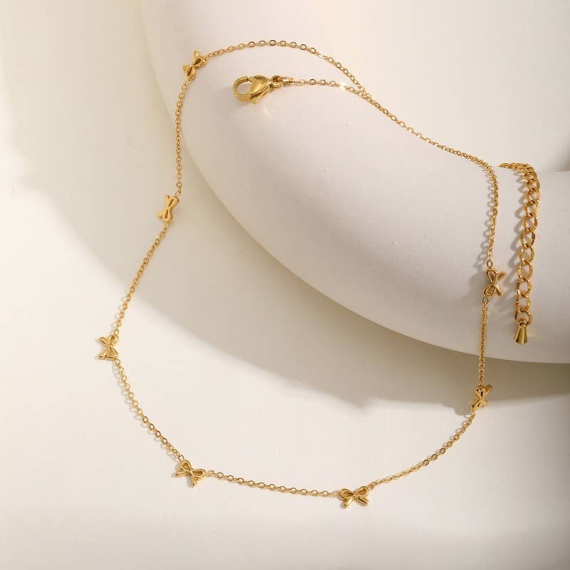 18K STAINLESS STEEL TARNISH FREE BOW NECKLACE | 40NK9512