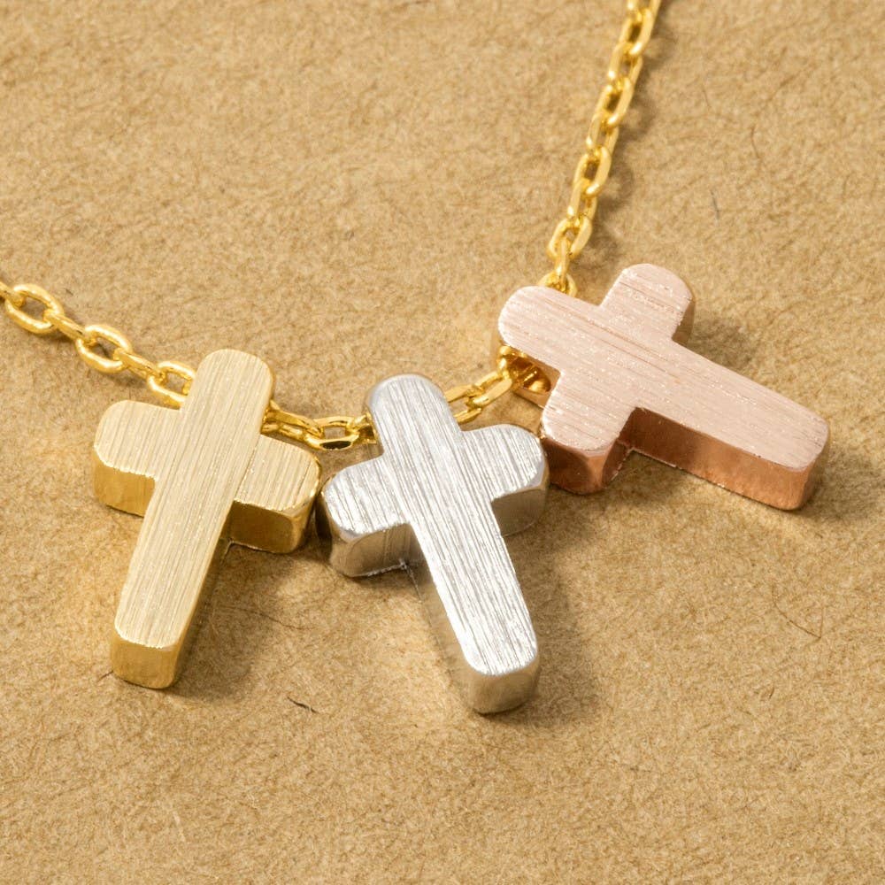 18K Gold Dipped 3 Cross Pendant Necklace