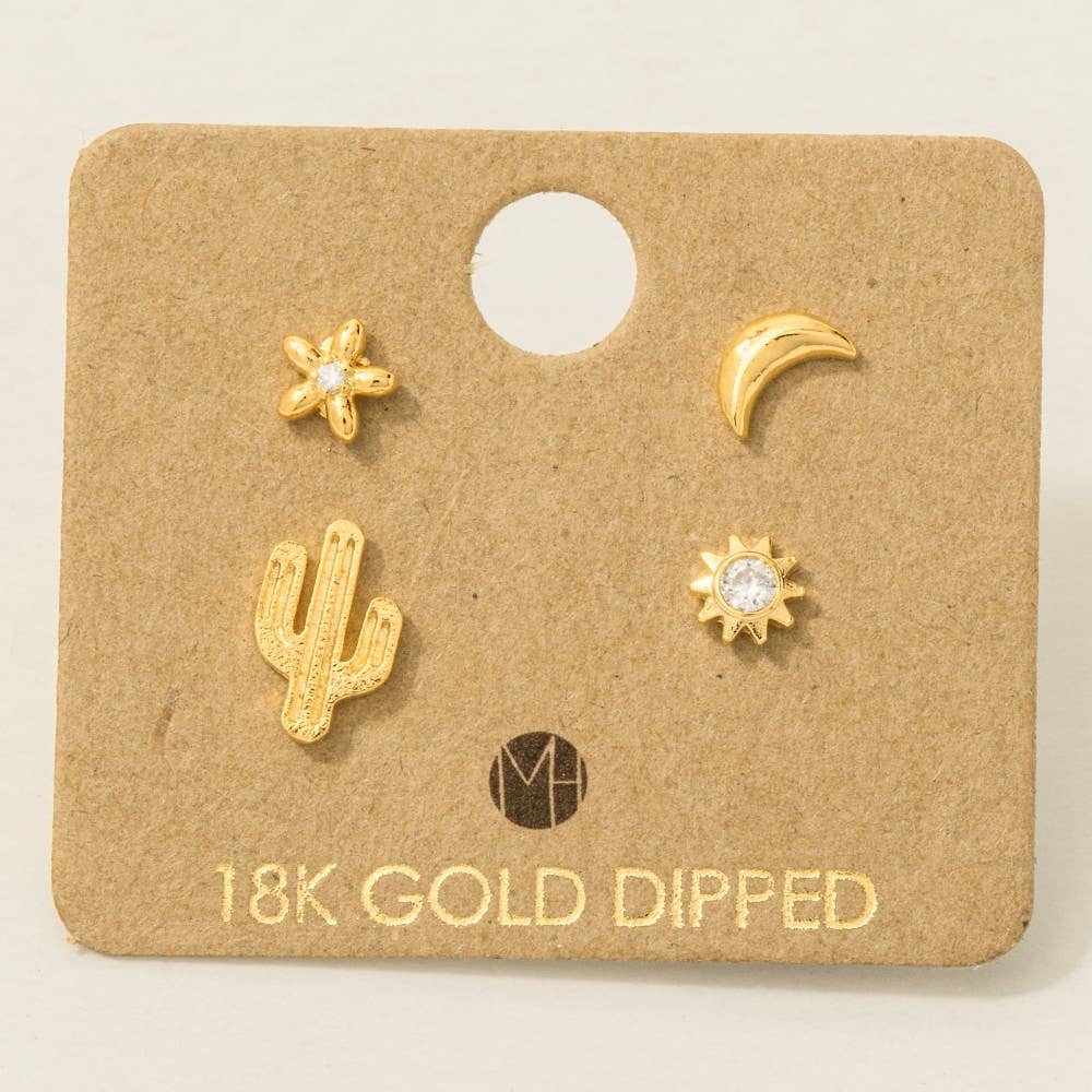 Mini Cactus Flower Stud Earrings Set