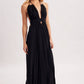 A CRINKLY CREPE DEEP V-NECK HALTER MAXI SUNDRESS