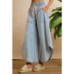WASHED DENIM TULIP HEM PANTS WITH POCKETS
