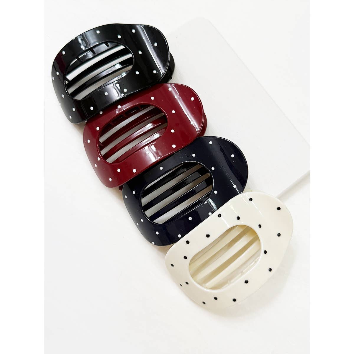 Polkadot Printed Oval Flat Hair Claw