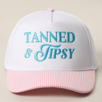 TANNED & TIPSY Embroidered Seersucker Brim Trucker Hat