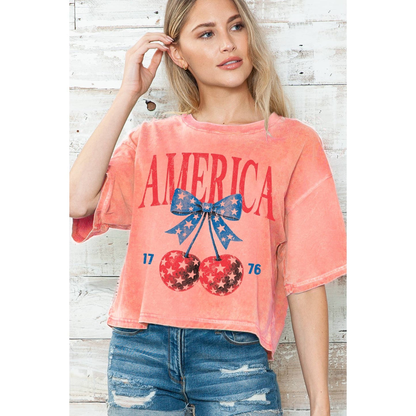 America Cherry Bow Mineral Wash Crop Top