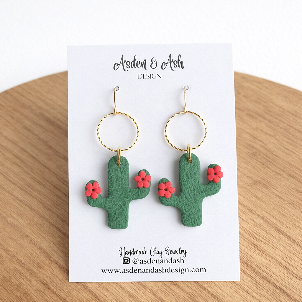 Green + Pink   Cactus + Pink Flower Dangle