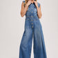 DENIM SLEEVELESS SHIRT JUMPSUIT