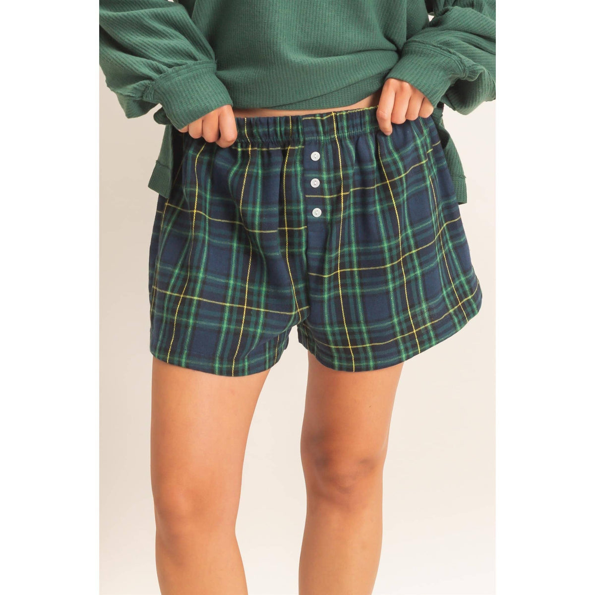 Plaid Shorts With Button Front