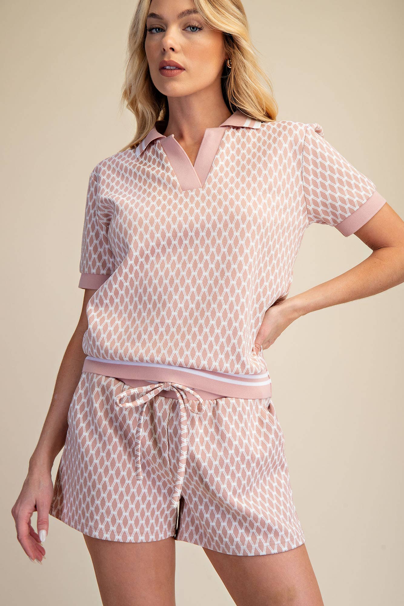 Collar Neck Short-Sleeve Polo Top