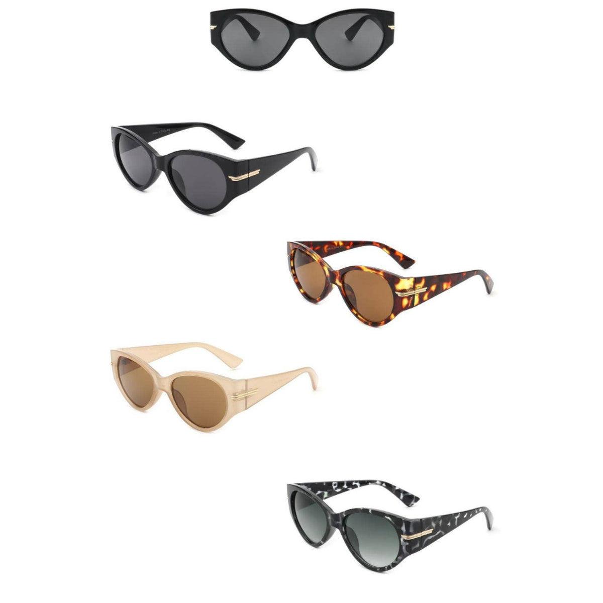 Women Sleek Oval Retro Cat Eye Sunglasses