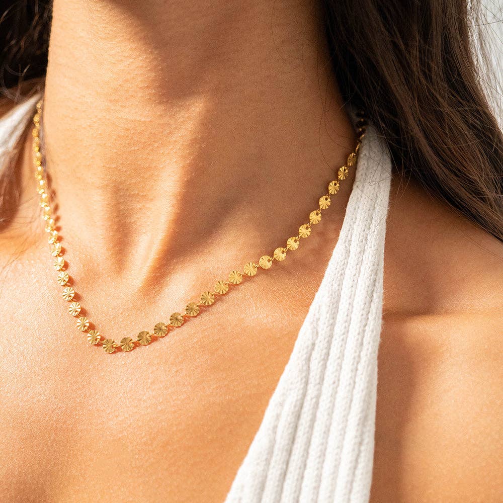18K Gold PVD Stainless Steel Sunburst Chain Necklace