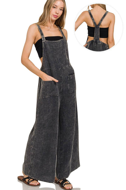 ..Washed Double Gauze Wide Leg Overalls