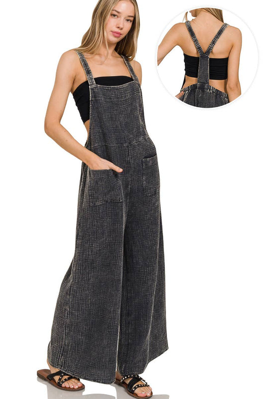 ..Washed Double Gauze Wide Leg Overalls