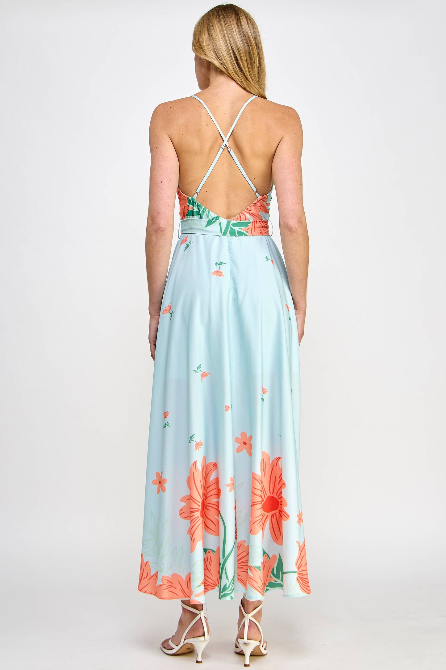 Floral Border Print Side Slit Maxi Dress