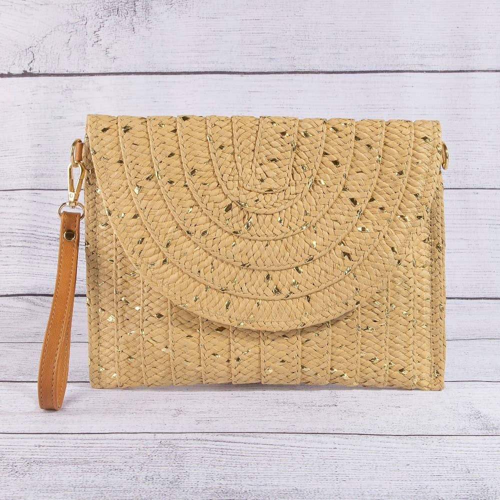 Straw Woven Gold Accents Clutch Bag