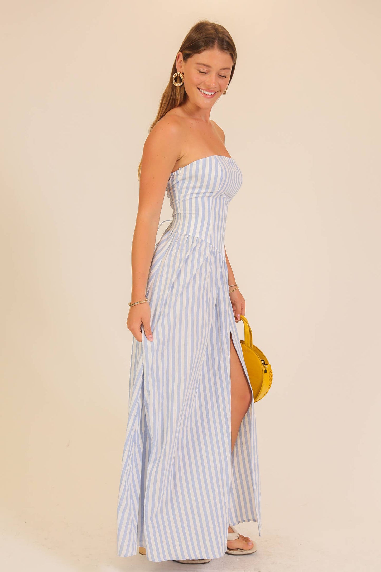 Striped Strapless Maxi Dress