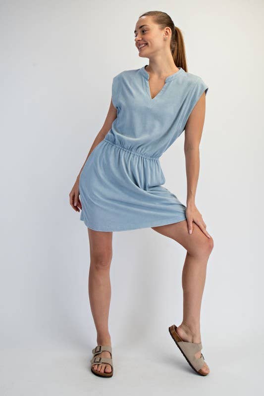 D021237-Sleeveless Mineral Washed Cotton Mini Dress
