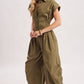BUTTON DOWN UTILITY SHIRTING JUMPSUIT