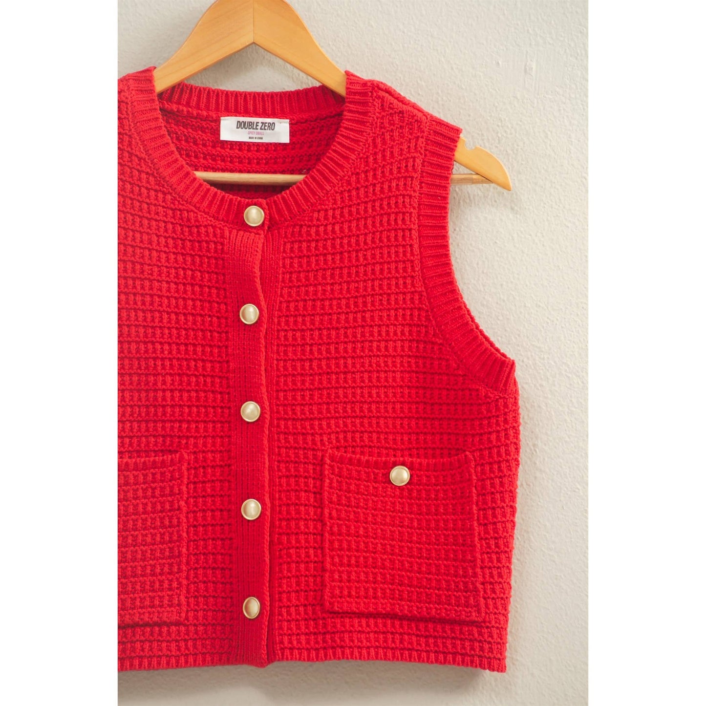 Textured Button-Front Vest With Pocket