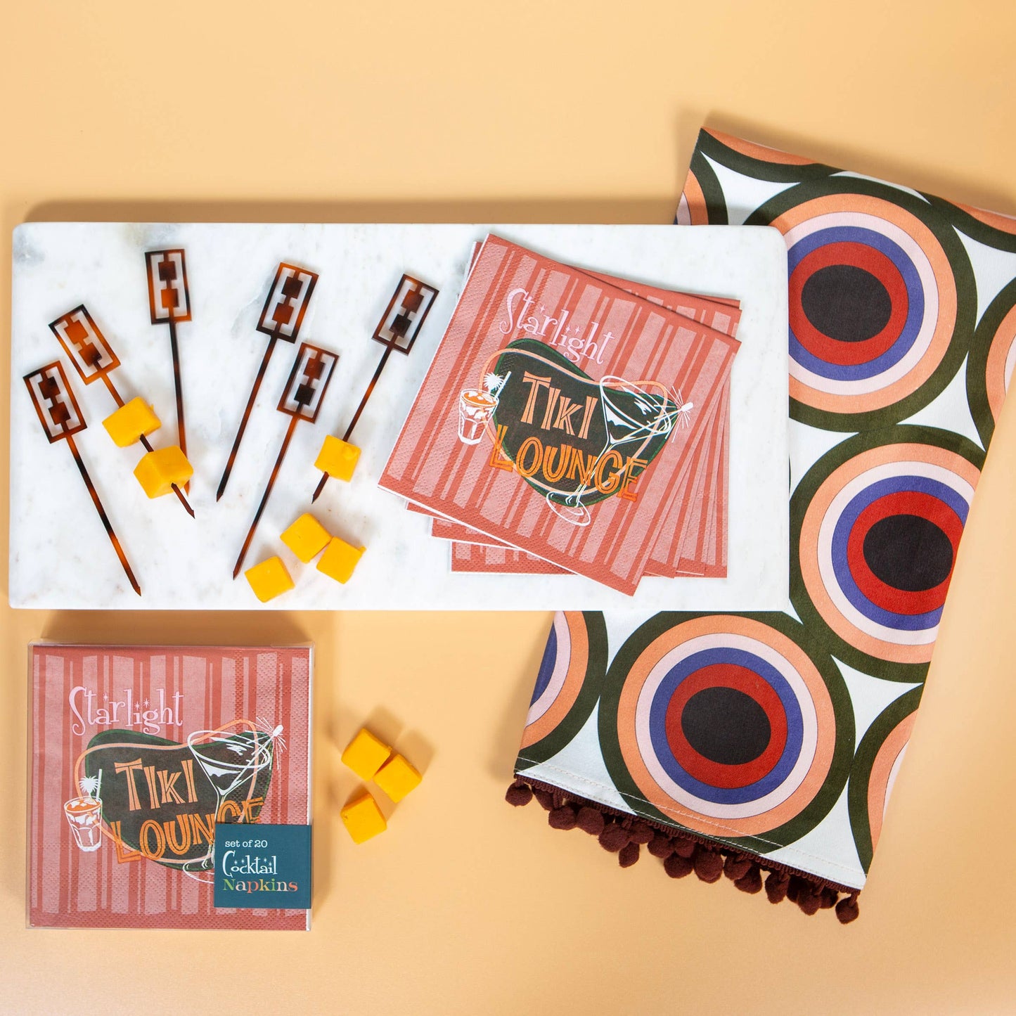 Vintage Tiki Time Luau Bar Towel with Trim
