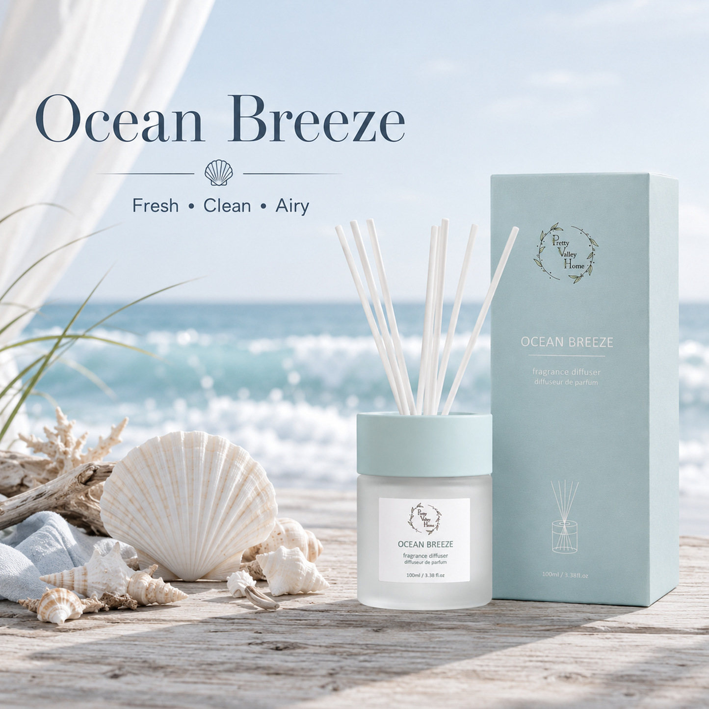 Reed Diffuser Set 100Ml / 3.38fl OZ  Gift Box- Ocean Breeze