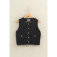 Textured Button-Front Vest With Pocket