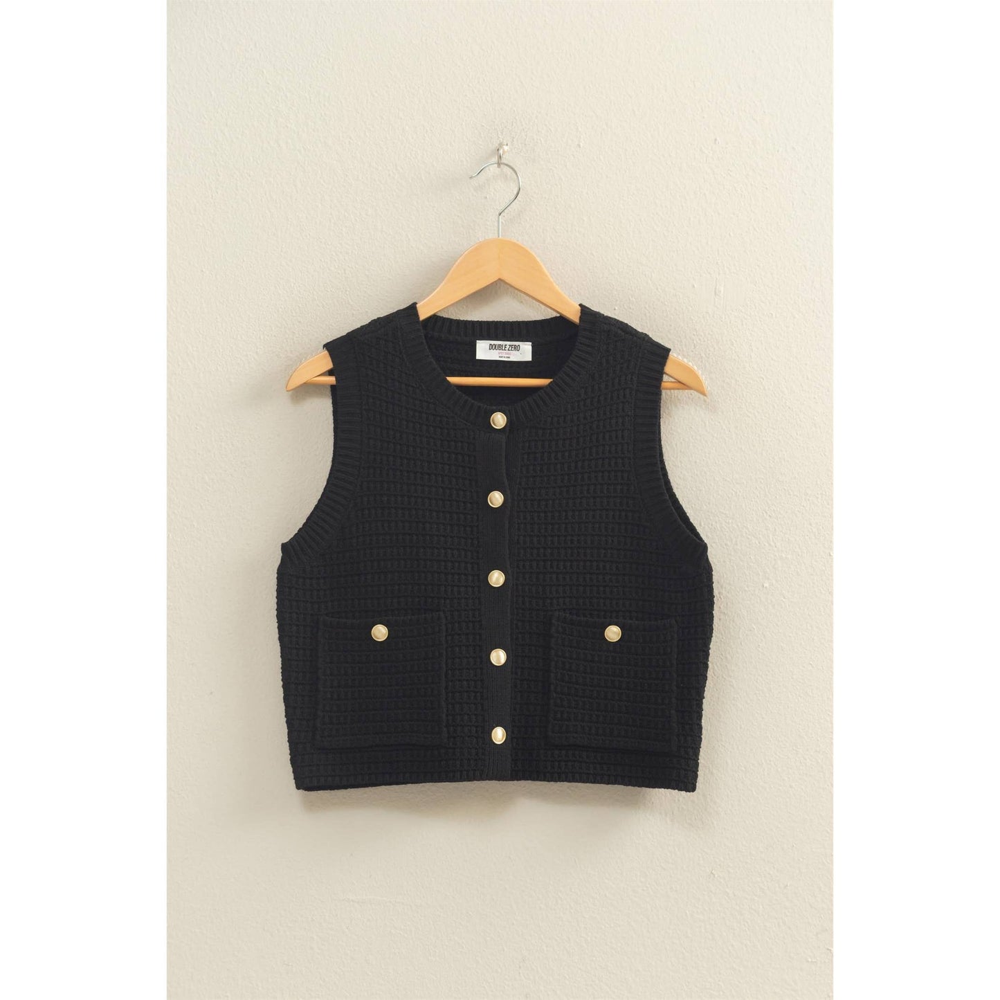 Textured Button-Front Vest With Pocket