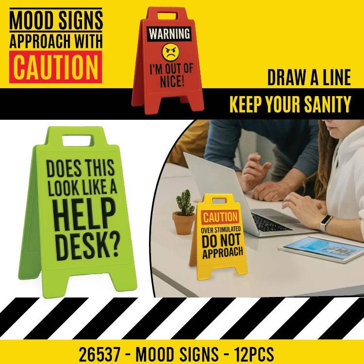 Standing 4.75" 3D Mood Caution Sign Assortment - 12/Display