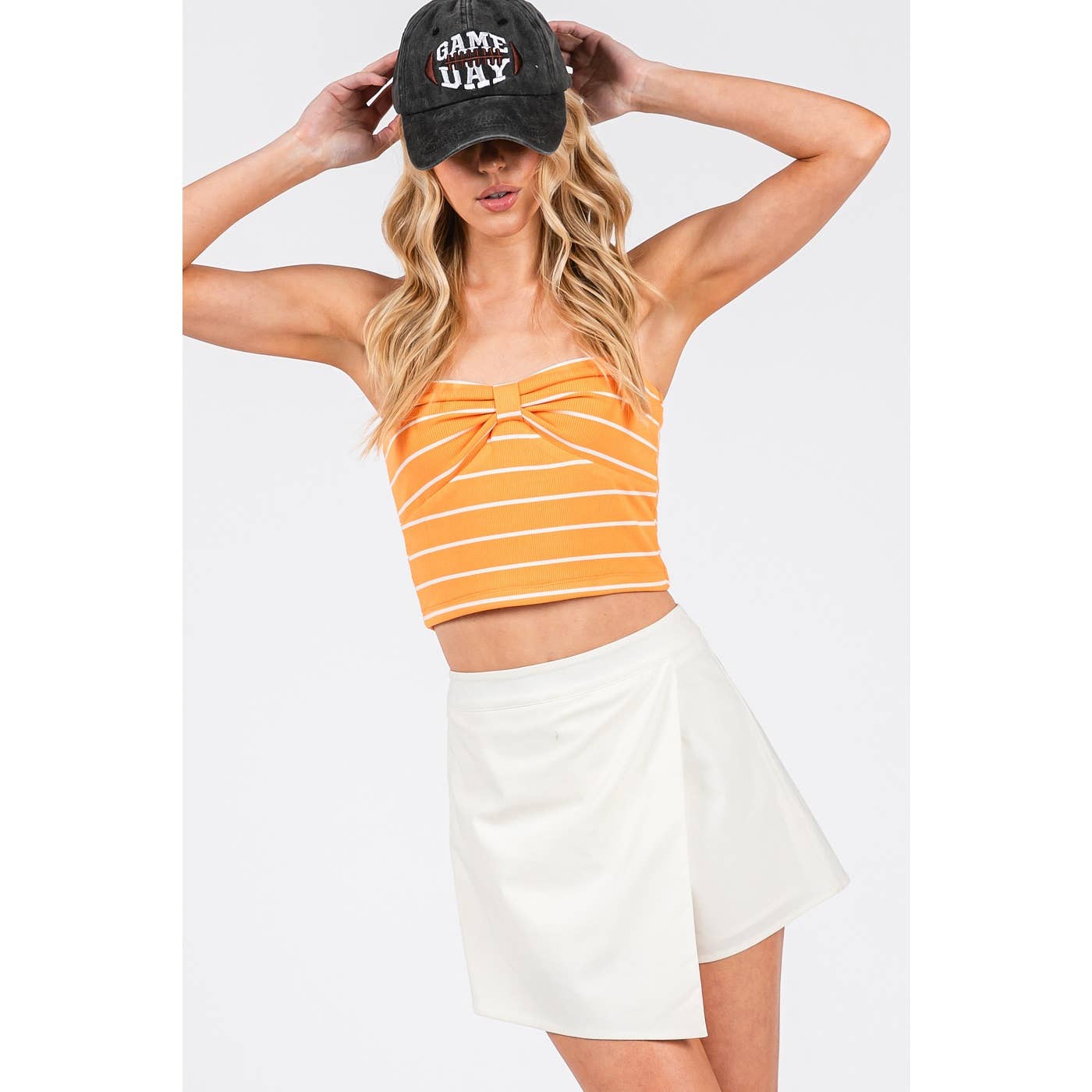 STRIPED BOW SHAPE SWEETHEART CROPPED TUBE TOP