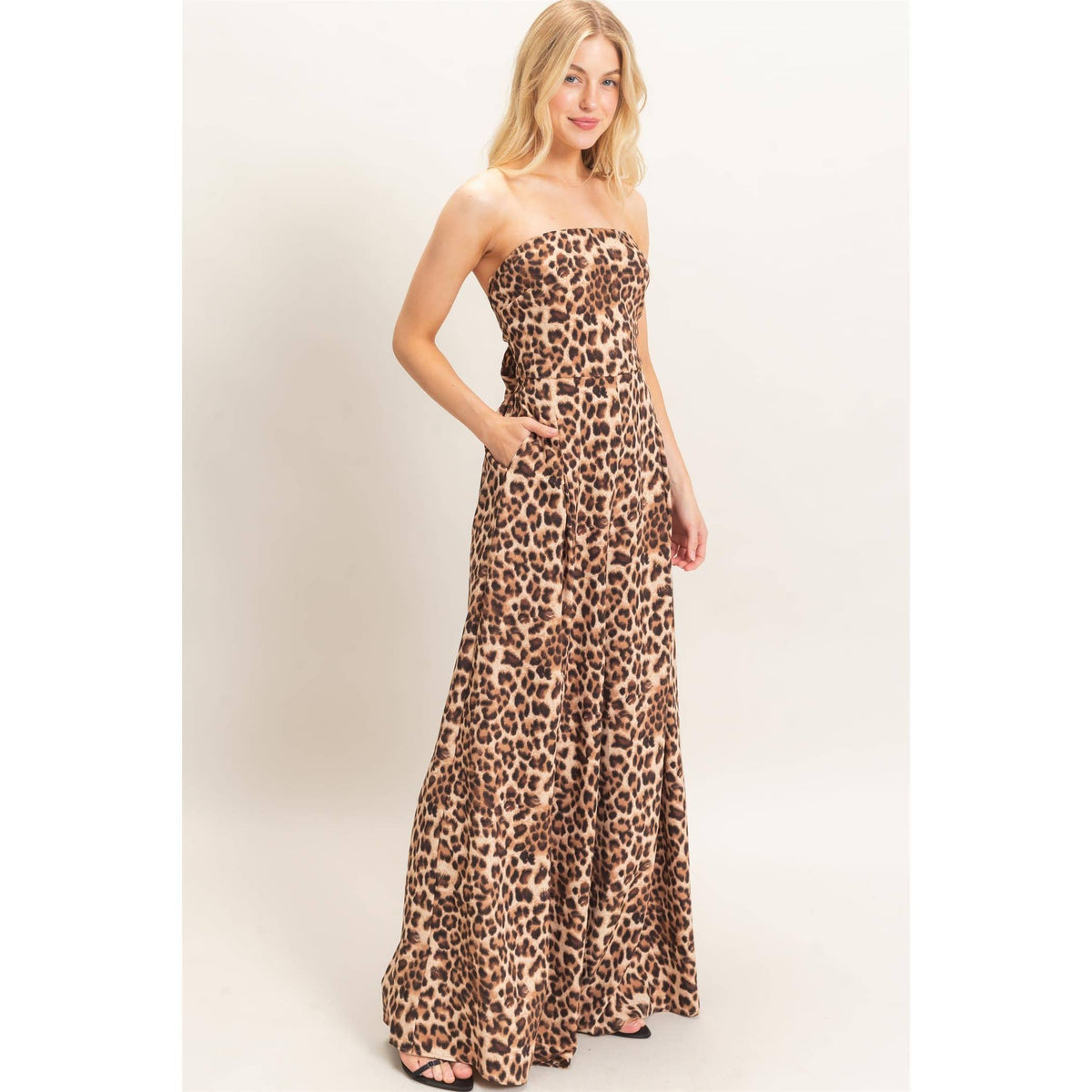 Leopard Print Strapless Jumpsuit