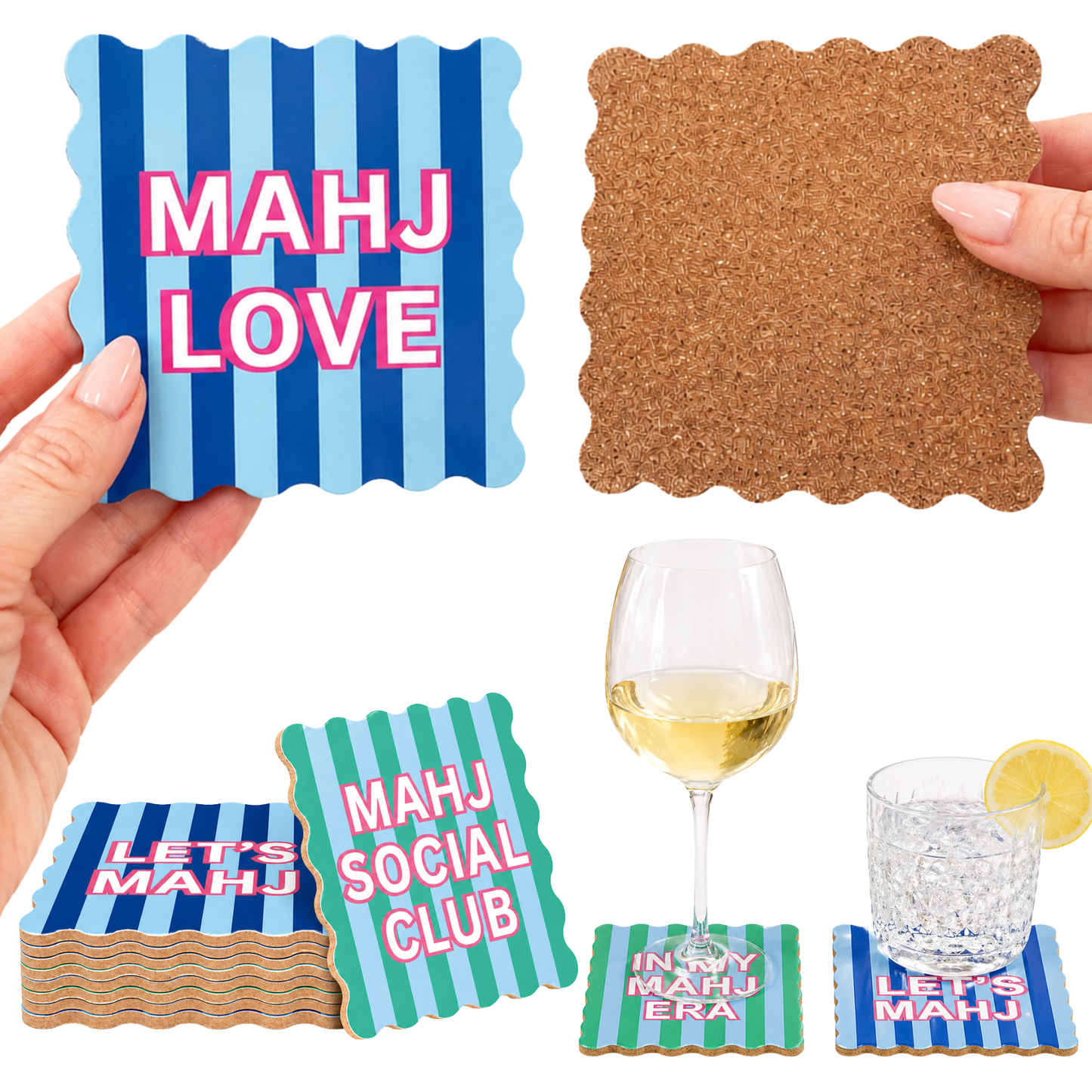 Mahjong Social Club Coaster Set – Set of 8 | Scalloped Edge
