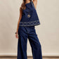 Embroidered Denim Tank & Wide-Leg Pants Set