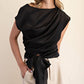 Boat Neck Waist Tie Blouse