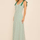 A-line long midi cotton knit dress with stripe