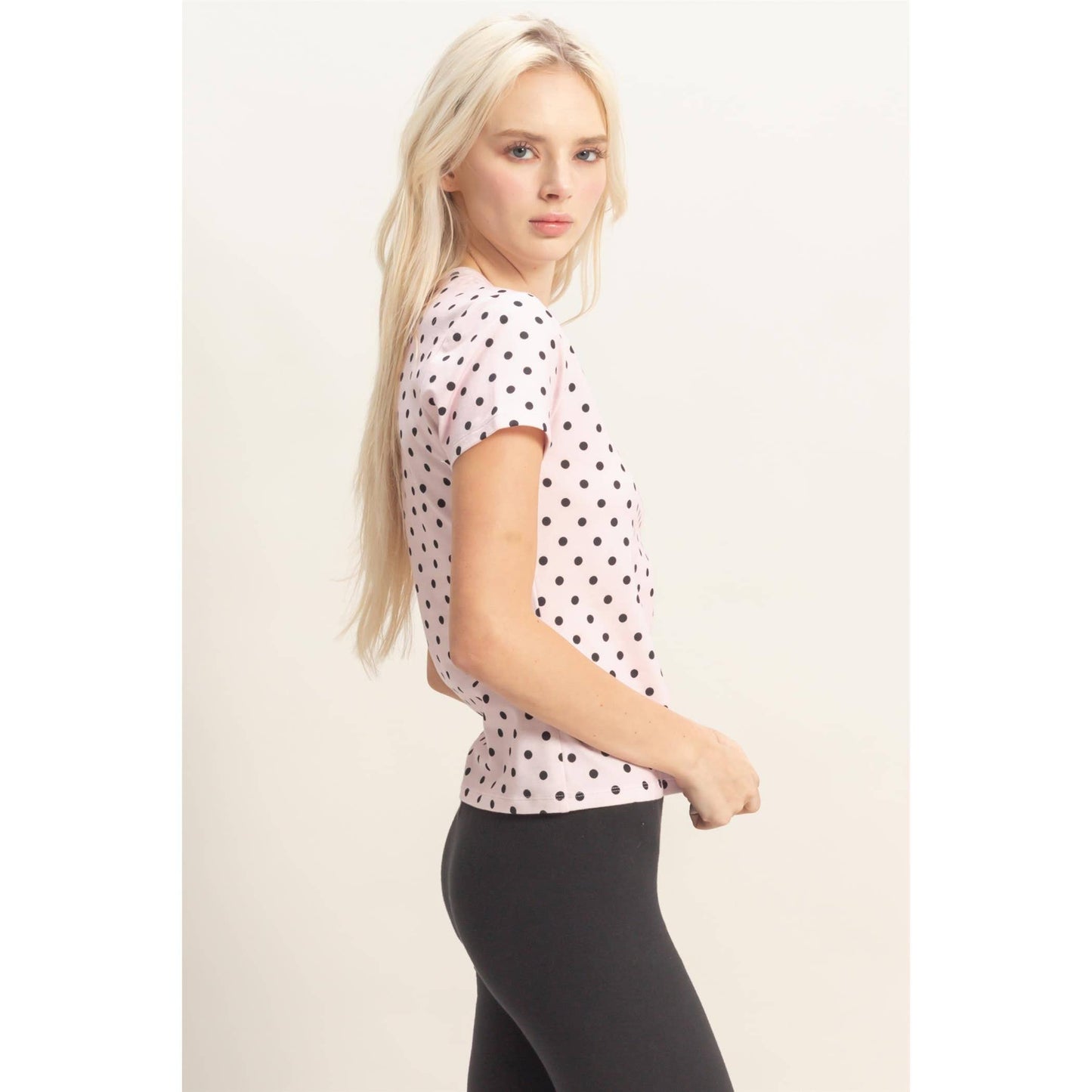 Polka Dot Short Sleeve Crew Neck Top
