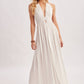 A CRINKLY CREPE DEEP V-NECK HALTER MAXI SUNDRESS