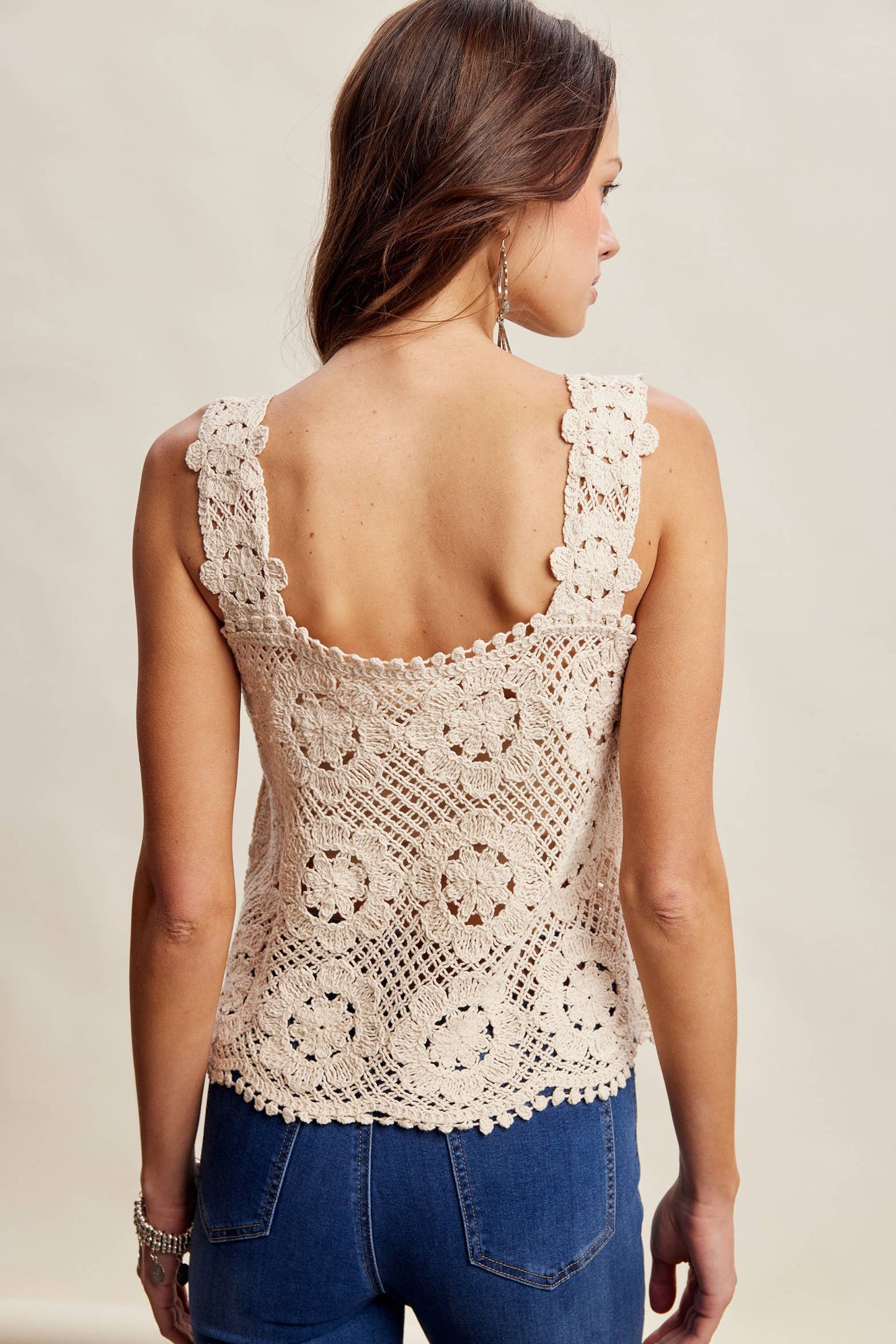 Crochet Lace Square Neck Tank Top LCR0117
