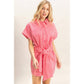 Collared Striped Romper With Sash
