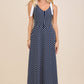 A-line long midi cotton knit dress with stripe
