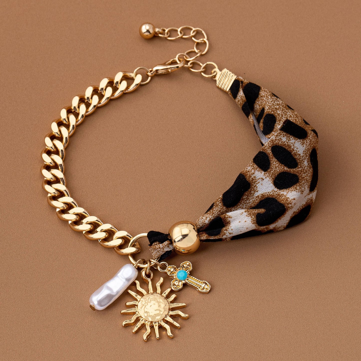 SCARF CHARM BRACELET- SUNBLAST CROSS PEARL CHARM | 80B1560