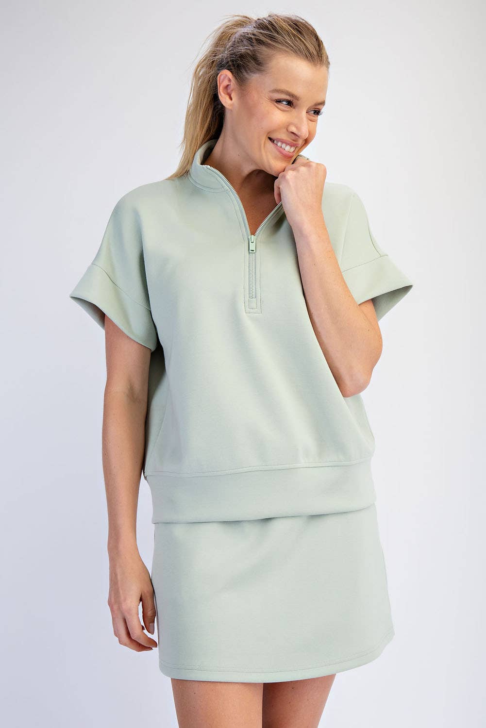MODAL SCUBA QUARTER ZIP SHORT SLEEVE TOP
