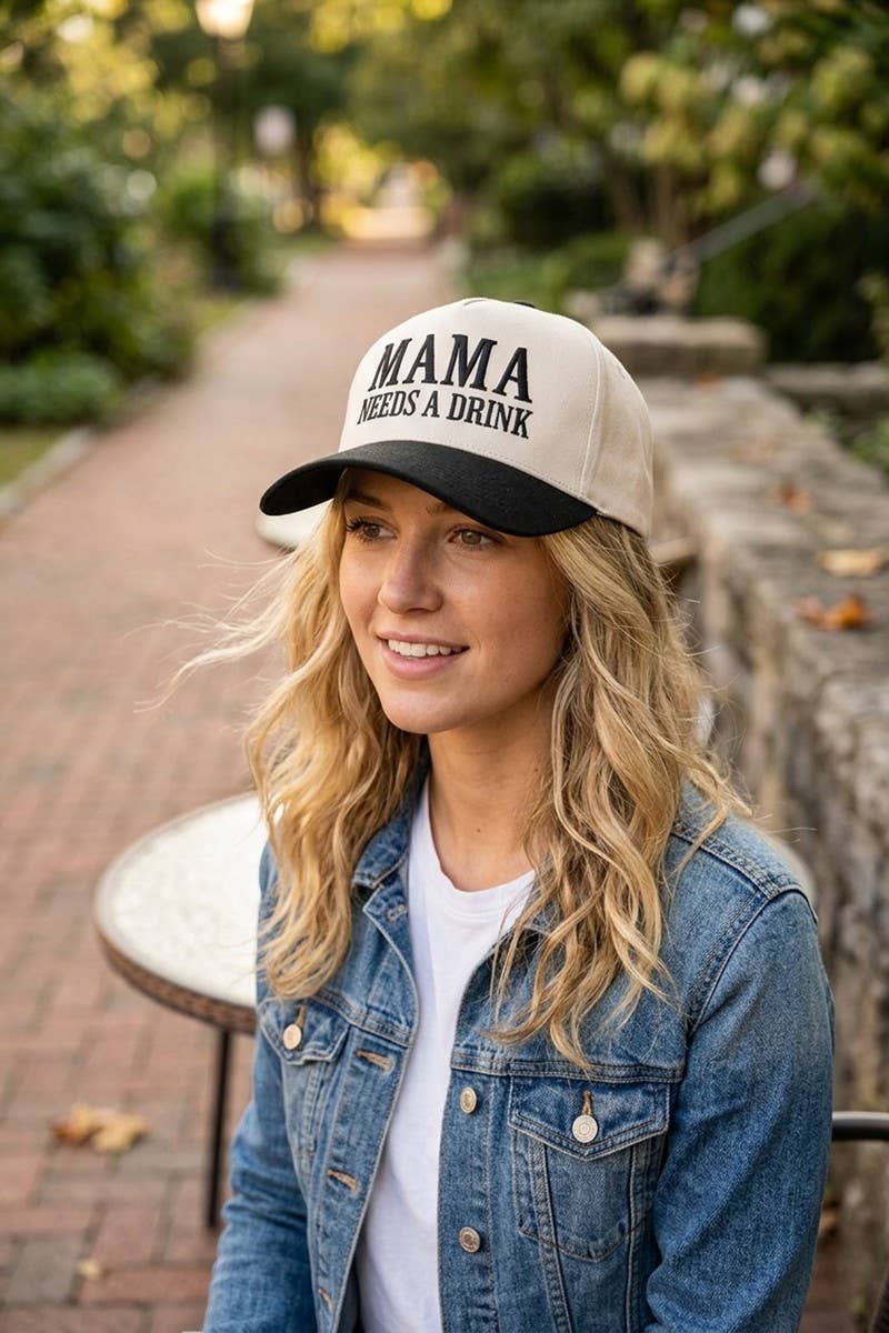 Mama Needs A Drink Two Tone Snapback Hat Zenana