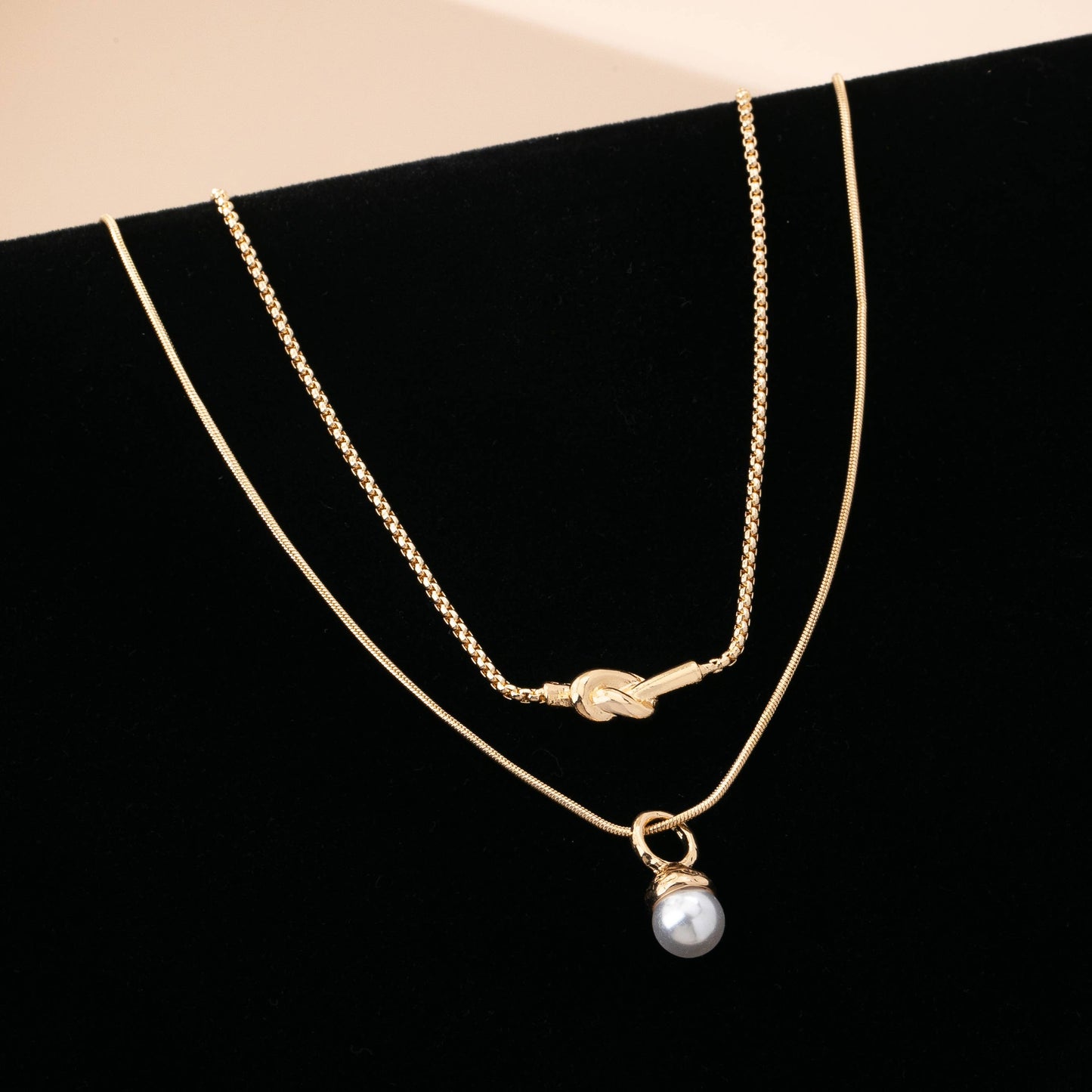 Layer Knot & Acorn Pendant Duo Drop Necklace | 80N92865